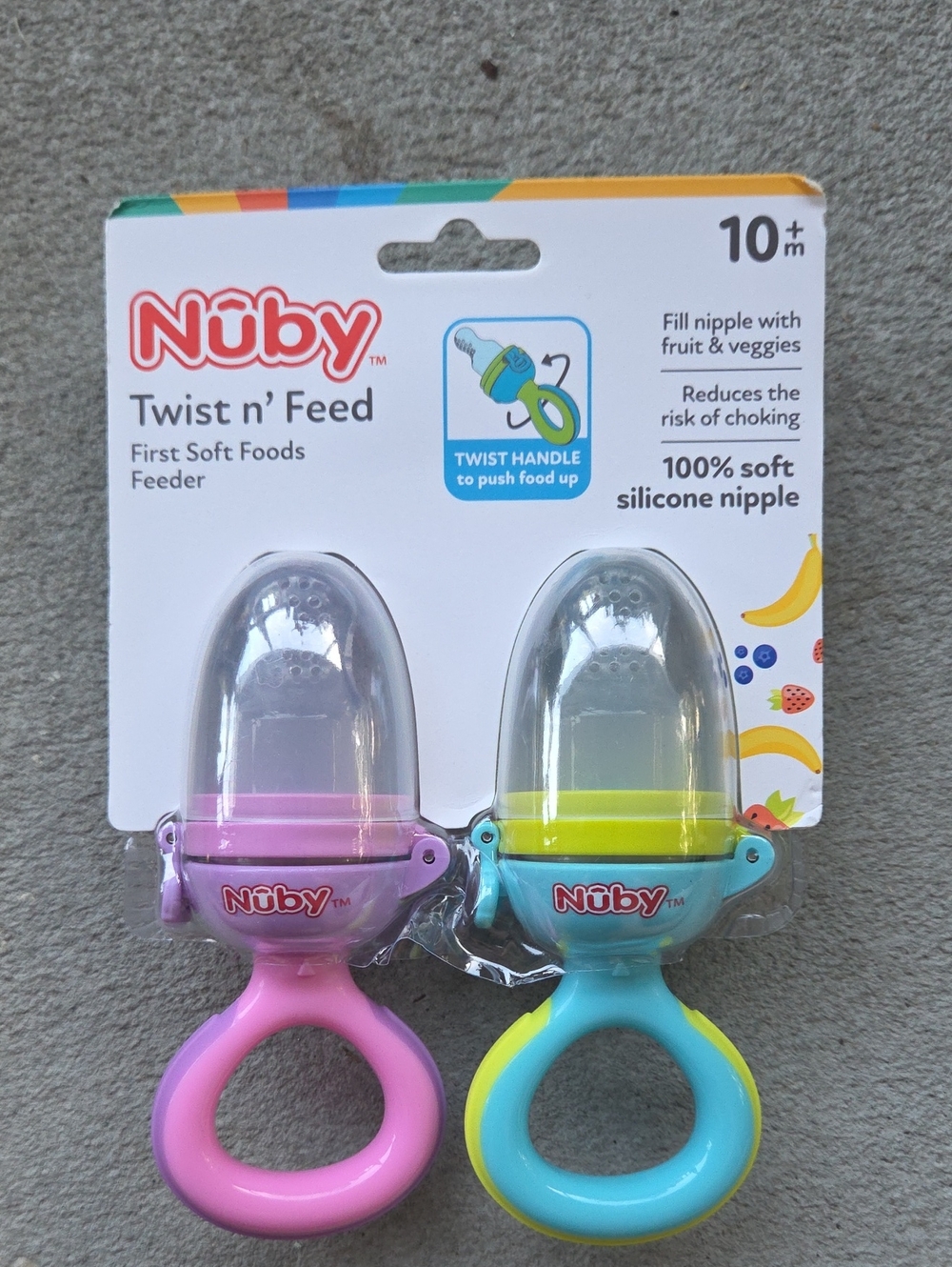 NEW Nuby Twist n' Feed Soft Silicone Food Feeders - Pink & Blue